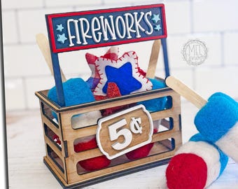 Letrero de fuegos artificiales, caja y otros letreros se venden por separado. Material intercambiable/descarga digital SVG DXF de 1/8" y 3 mm.