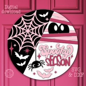 Spooky Season Mummy Spider Wood Sign: Retro Halloween Decor (SVG Download File)