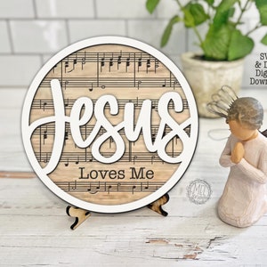 Decoración escalonada de música, fe, cristianismo, catolicismo, religión, himno, archivo de corte láser SVG DXF, regalo de Navidad para la iglesia Jesús me ama