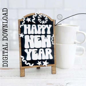 Letrero navideño de invierno con texto "Feliz año nuevo", los marcos se venden por separado. Descarga digital SVG DXF, material de 3 mm de 1/8"