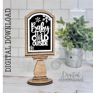 Letrero navideño de invierno "Bebé hace frío afuera", los marcos se venden por separado, descarga digital SVG DXF, material de 3 mm y 1/8"