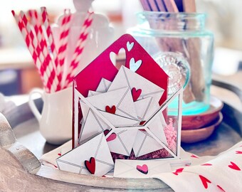 Valentine's Day tiered tray decor, acrylic love letter holder glowforge, cricut, Silhouette laser cut file SVG shelf sitter