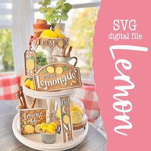 Ensemble de plateaux à plusieurs niveaux citron / limonade, ferme classique du sud / décoration de style cottage - silhouette cricut de glowforge découpée au laser svg