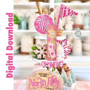 Ensemble de plateaux à plusieurs niveaux roses pour cacao, Décoration de vacances, décoration de bar à café, fichier découpé au laser DXF SVG, pièce maîtresse de table de cuisine de salle à manger