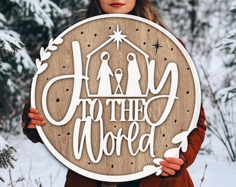 Nativity Scene Laser Cut File: Joy to the World Round Sign (SVG DXF Digital Download)