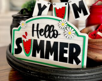 Watermelon Hello Summer Sign: Retro Tiered Tray SVG (Digital Download)