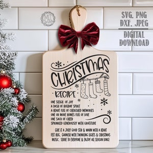 Receta navideña / grabado de una tabla de cortar / botes de vinilo / tarros de galletas - archivos svg png jpeg dxf regalo de navidad vacaciones