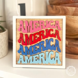 America bubble letters retro 70s 4th of July independence Day Memorial Day glowforge, cricut, Silhouette laser cut file SVG digital files