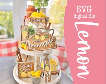 Lemon / lemonade tiered tray set, classic southern farmhouse / cottage style decor - svg cut laser file glowforge cricut silhouette