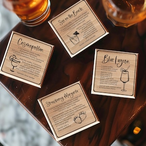 Conjunto de 4 diseños de posavasos / receta de cóctel / cuadrado / grabado / vinilo / regalo Navidad - SVG DXF PNG corte archivo láser cricut silueta