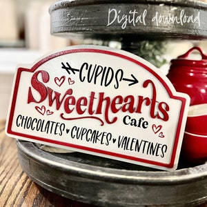 Décoration de plateau à plusieurs niveaux pour la Saint-Valentin, Cupids amoureux du café, enseignes 3D glowforge, cricut, fichier Silhouette découpé au laser, signe vintage rétro SVG
