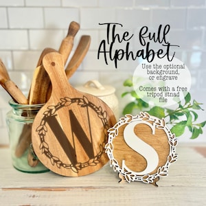 Entire alphabet in wreath monogram lettering engraving svg cut file for laser / Glowforge cut tested round sign door hanger