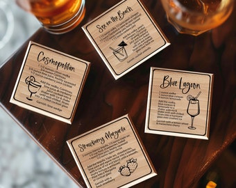 Cocktail Recipe Coaster Set: Cosmopolitan, Margarita, and More (SVG DXF PNG)