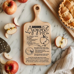 Receita de torta de maçã / outono / gravação de outono em uma tábua de corte / vinil para latas / potes de biscoitos - arquivos svg jpeg, png dxf