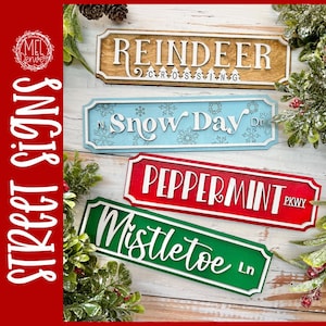 Christmas / winter tiered tray street signs svg cut files for laser / Glowforge cut tested 3d  Peppermint Ln, Mistletoe Ln, Reindeer
