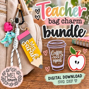 Teacher Charm Bundle: Apple, Pencil, Coffee Keychain (SVG DXF Laser File)
