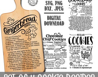 クッキーレシピセット / カッティングボードへの彫刻 / ビニール製キャニスター / クッキージャー - SVG PNG JPEG DXFファイル クリスマスギフト ホリデー
