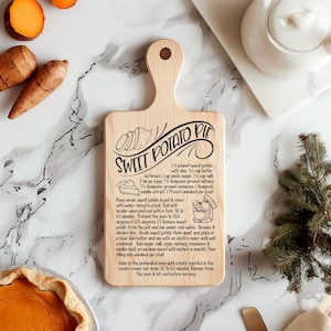Receta de pastel de batata / otoño / otoño grabado en una tabla de cortar / paño de cocina - archivo de corte SVG Glowforge Cricut Silhouette