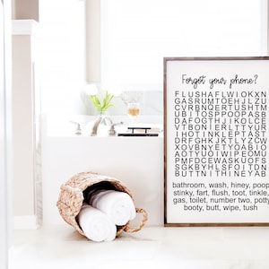 Señal divertida para el baño con búsqueda de palabras, silueta, cricut, vinilo, archivo de corte digital SVG