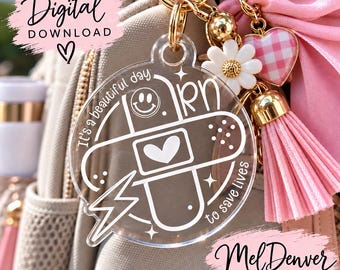 Nurse RN gift keychain, tag, bag charm laser ready file (digital download)