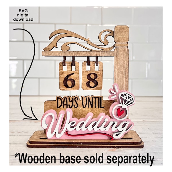 Wedding plate for interchangeable countdown the days, stand sold separately.  Laser file DOWNLOAD glowforge,  laser cut file SVG