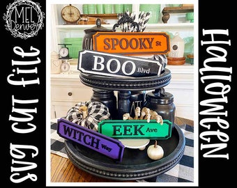 Halloween tiered tray street signs svg cut files for laser / Glowforge cut tested 3d  Boo street, Spooky Ave, Witch Way, Eek Ave street sign