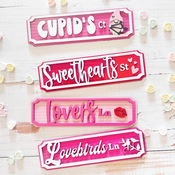 Valentine's Day street signs Cupids's court, Lovers lane, Sweethearts st, lovebirds Ln sign DOWNLOAD glowforge, laser cut file SVG