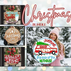 BUNDLE 4 most popular Christmas door hanger designs SVG DXF Porch Signs (Digital Download)
