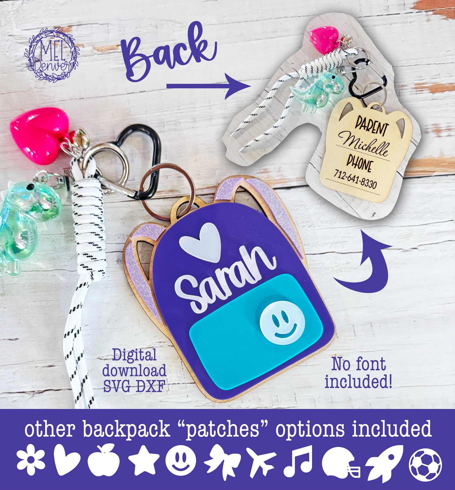 Back to School Kids Backpack Key Chain Keychain, Personalized Optional ...