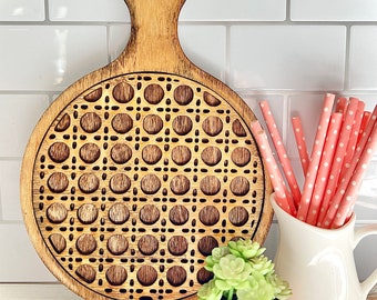 Decorative cutting board with rattan inlay on trend pattern home decor download glowforge, cricut, Silhouette laser cut file SVG