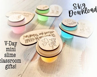 Kids Valentine's Day party, party favors, guest gifts - mini slime holder,  tag / card glowforge, cricut, Silhouette laser cut file SVG
