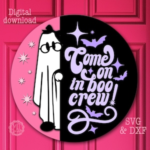 Colgador de puerta de aula fantasma Boo Crew SVG DXF (descarga digital)