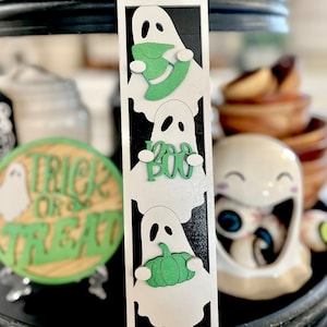 3 cute ghost holding pumpkin, BOO, & a witches hat vertical sign Halloween for silhouette / cricut / laser / Glowforge tiered tray decor