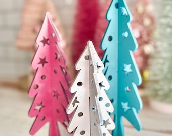Archivo de árbol de Navidad cortado con láser en 3D, bandeja escalonada de invierno de material de 1/8", archivos de corte svg de 3 tamaños para corte láser / Glowforge probados en 3D de 5", 6", 7.8"
