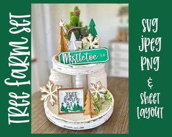 Weihnachtliches Etageren-Set (SVG): Mistelzweig, Baumschule, 3D-Schilder (Digitaler Download)
