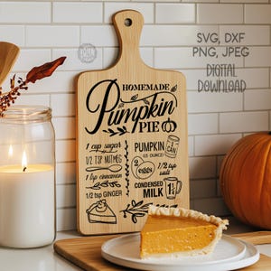 Receita de torta de abóbora / outono / gravação de outono em uma tábua de corte / vinil para latas / potes de biscoitos - arquivos svg, dxf, jpeg, png presente