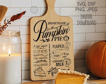 Pumpkin pie recipe / fall / autumn engraving a cutting board / vinyl for canisters / cookie jars - svg, dxf, jpeg, png files gift