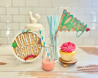 Fiesta de cumpleaños, fiesta infantil, decoración de fiesta: decoración de bandeja escalonada glowforge, cricut, archivo de corte láser Silhouette SVG