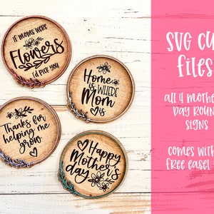 Fichiers découpés Fête des mères 3D couronne signes ronds pour plaque de plateau à plusieurs niveaux laser ensemble cadeau maman glowforge, cricut, fichier Silhouette découpé au laser SVG