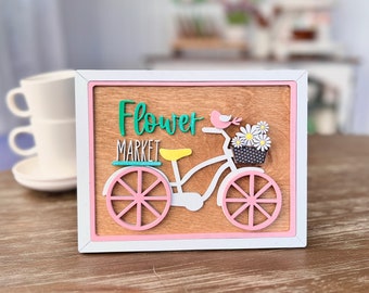 Bicycle sign Flower Market with dasies svg cut file for laser / Glowforge cut tested daisy tiered tray svg