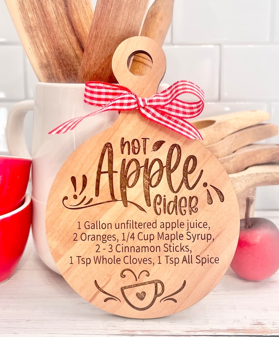 laser cut / engrave Hot Apple Cider recipe on cutting board fall tiered tray sized svg cut files for laser / Glowforge