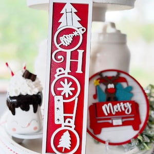hohoho vertical sign, Christmas / Santa / decor, glowforge, cricut, Silhouette laser cut file SVG 3D signs tiered tray decor