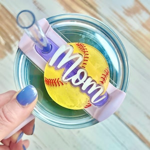 SVG cut file  20 30 40oz size Tumbler softball Mom Tag | gift for tumbler lid | Name Plate | Stanley Tumbler personalized gift