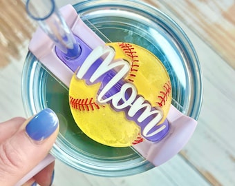 SVG cut file  20 30 40oz size Tumbler softball Mom Tag | gift for tumbler lid | Name Plate | Stanley Tumbler personalized gift