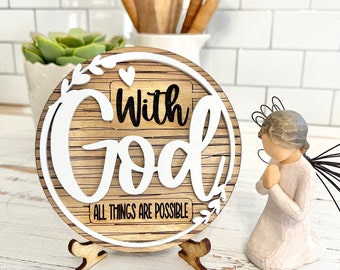 With God All Things Are Possible Faith / Christian / Religious tiered tray decor / laser cut file engrave gift SVG 3D, Church, Worship, God