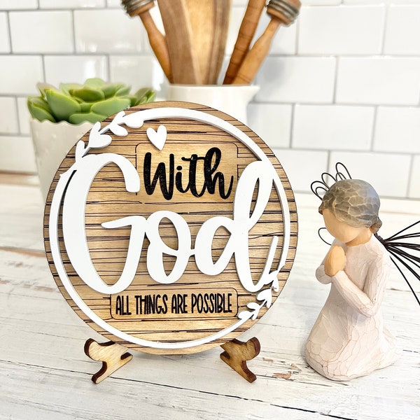 With God All Things Are Possible Faith / Christian / Religious tiered tray decor / laser cut file engrave gift SVG 3D, Church, Worship, God