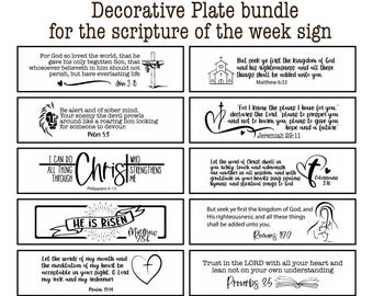 May include: A bundle of ten rectangular decorative signs featuring black text and illustrations of religious scriptures, including verses from John 3:16, Matthew 6:33, Peter 5:8, Jeremiah 29:11, Philippians 4:13, Colossians 3:16, Matthew 28:6, Romans 12:2, Psalm 19:14, and Proverbs 3:5.