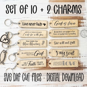 Digitale download Faith, cadeausleutelhanger, label, set van 10 plus 2 bedels, Faith / religieus / lasergesneden bestand, Kerstmis, kousbijbelverzen