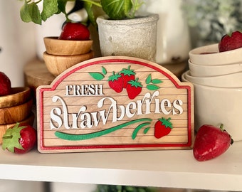Fresh Strawberries retro style sign shape, vintage vibe modern cottage farmhouse decor 3D sign file for laser cutters svg digital file