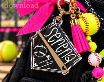 softball charm team / gift personalize / custom name Laser ready File (Digital Download)